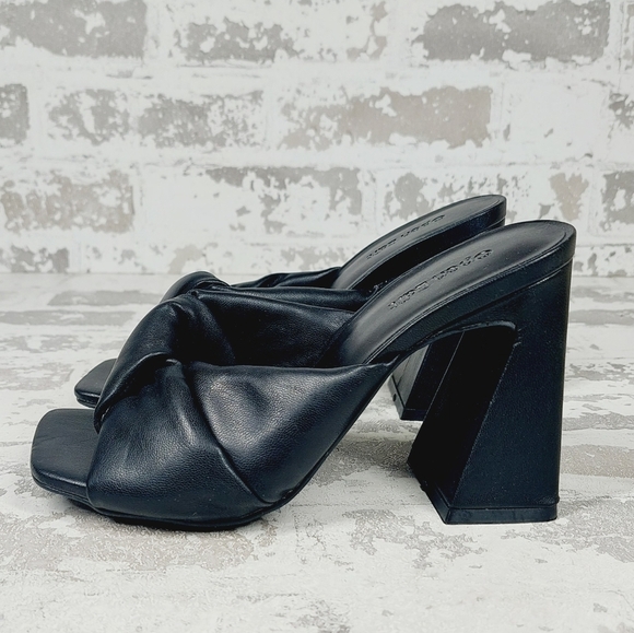 NEW Open Edit Saydee Black Slip On Square Toe Block Heel Sandals F664 - Picture 1 of 9